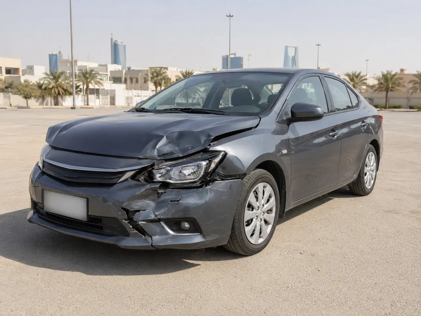 سيارة سيدان بأضرار أمامية واضحة في الرياض